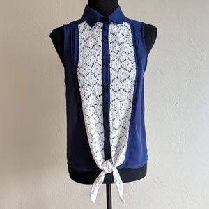 NAVY BLUE SLEEVELESS BLOUSE W/ LACE DETAILING